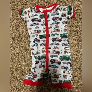 Kids One Piece with Car Print and Red Trim